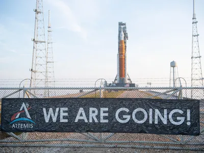 The Space Launch System Rocket on the pad on August 17