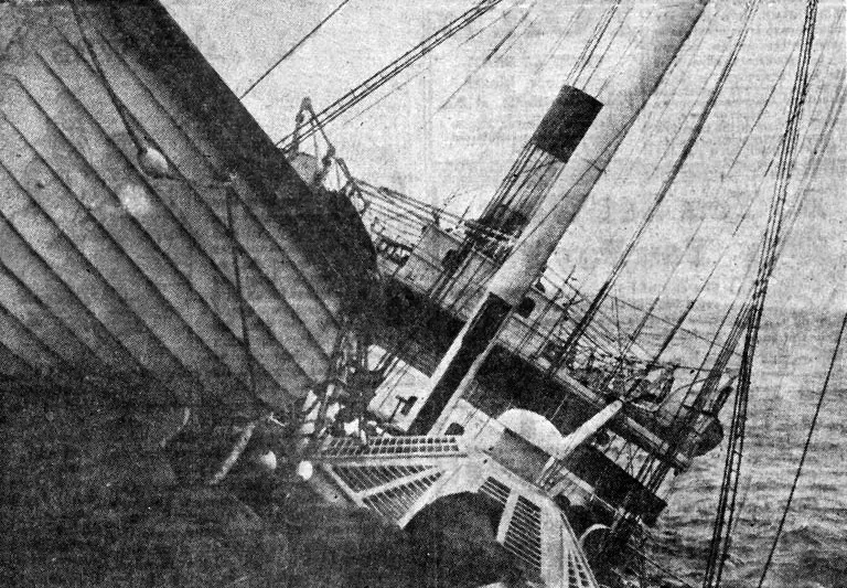 The Vestris ​​​​​​​listed to starboard so badly that part of its upper deck was submerged.