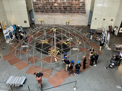 A Fuller-style geodesic dome known as Weatherbreak is gradually rising 25 feet in the air in the Flag Hall of the Smithsonian&rsquo;s National Museum of American History on the National Mall.