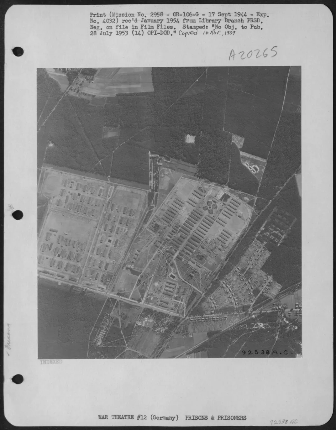 Aerial view of Stalag Luft III in Sagan, Germany