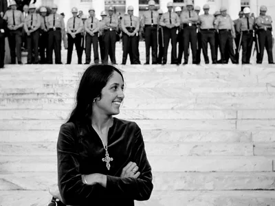 Joan Baez at the Alabama State Capitol in 1965, from Joan Baez I Am a Noise, a Magnolia Pictures release.