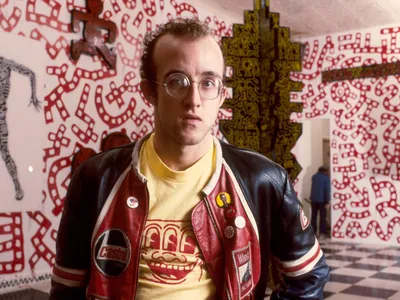 Artist Keith Haring in his New York City studio in the 1980s