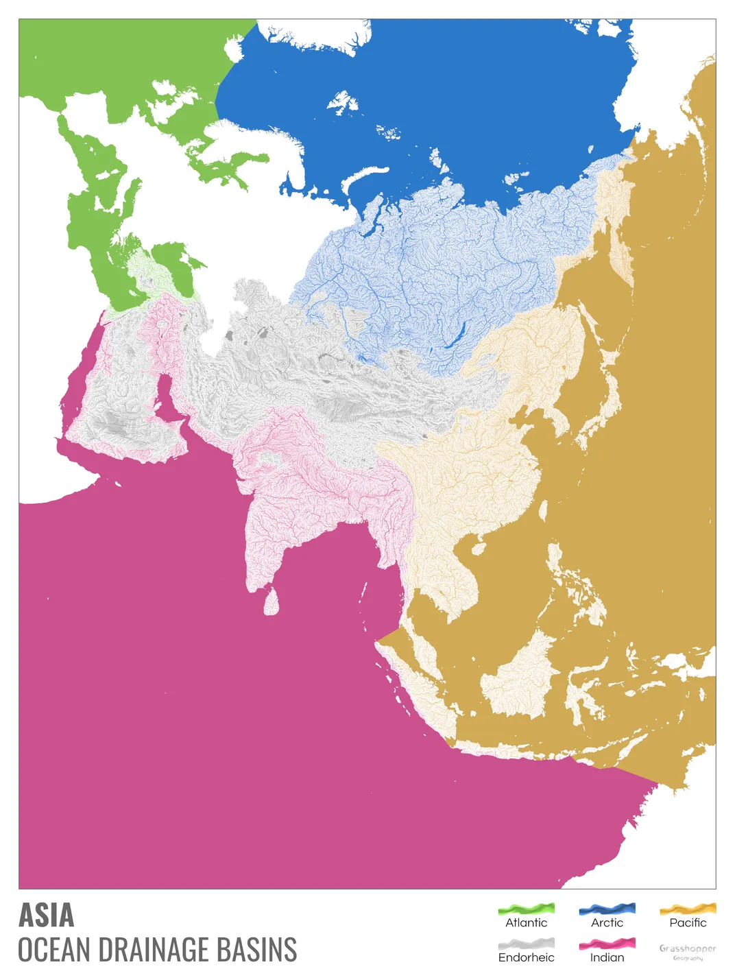 Ocean Drainage Basin Map of Asia