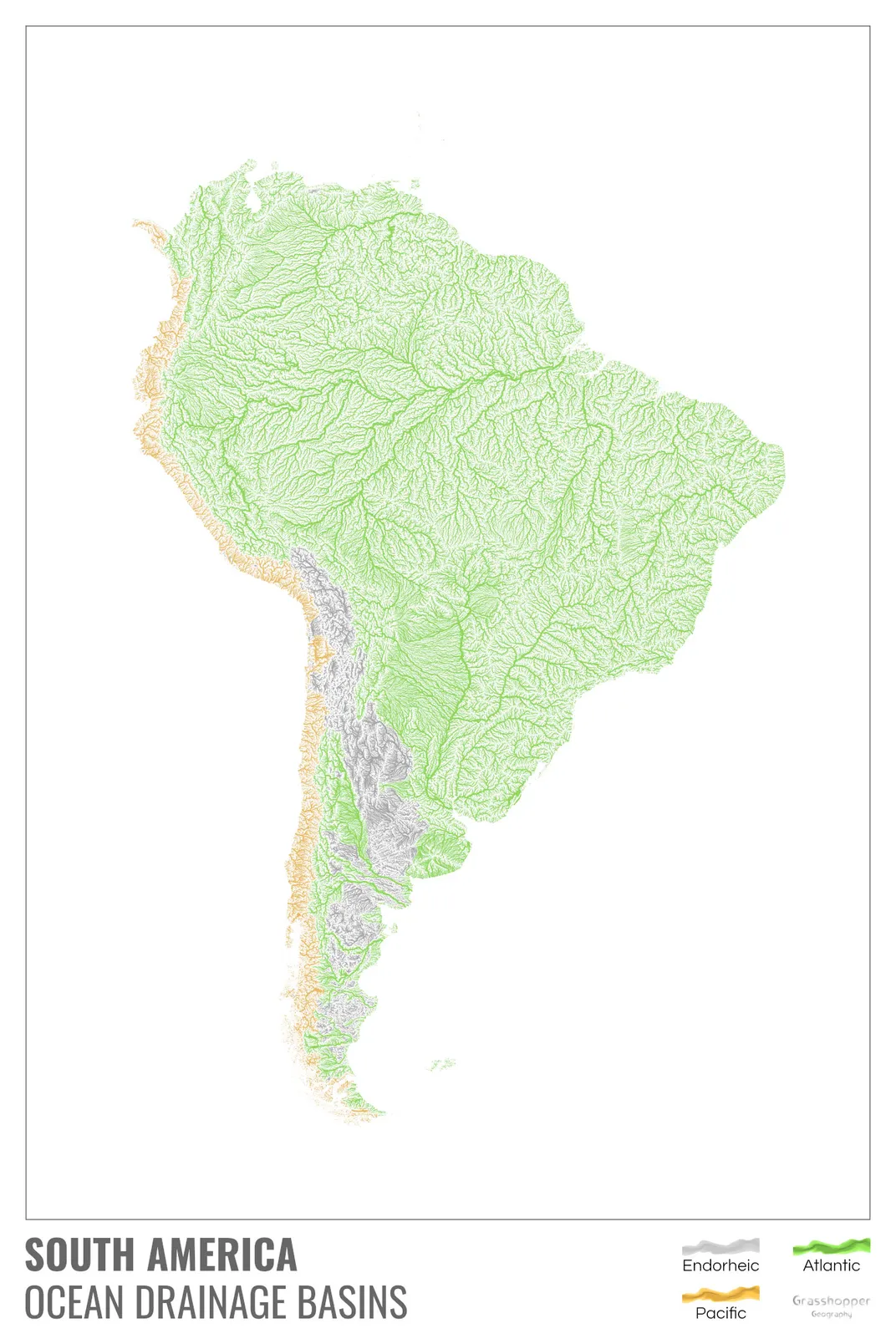 Ocean Drainage Basin Map of South America