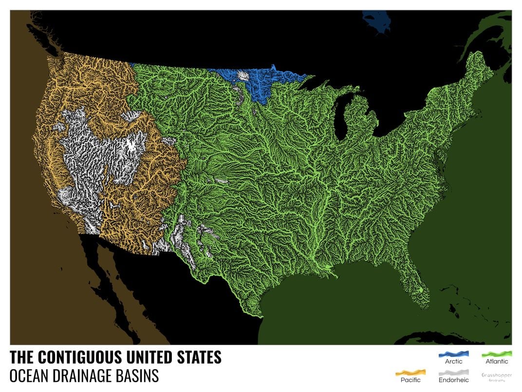 Ocean Drainage Basin Map of the United States