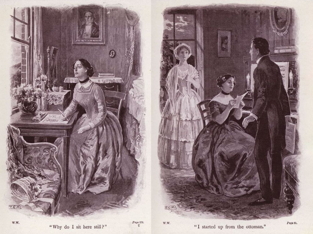 A pair of illustrations from Wilkie Collins' The Woman in White, which launched the sensation novel trend of the 1860s