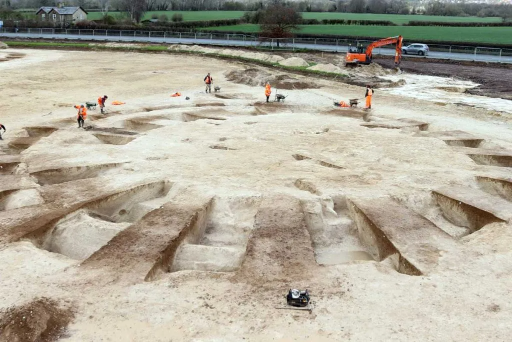 Overhead view of burial mounds in England